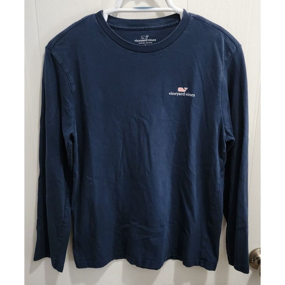 Vineyard Vines Navy Blue Long Sleeve Pink Whale Logo Boys T-Shirt‎ Size Large